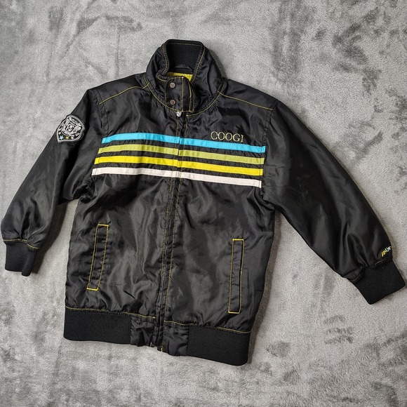 COOGI Other - Coogi Striped Windbreaker Jacket Kids‎ 4T Black Multi Full Zip Lightweight Patch